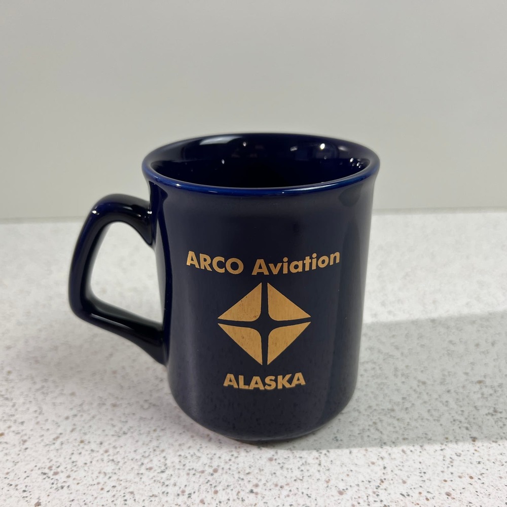 Vintage Arco Aviation Alaska Committed To Safety Blue Coffee Mug Tea Cup